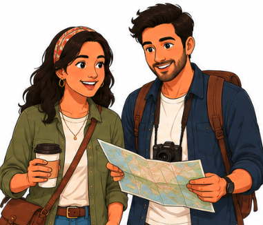 A smiling couple ready to explore together.